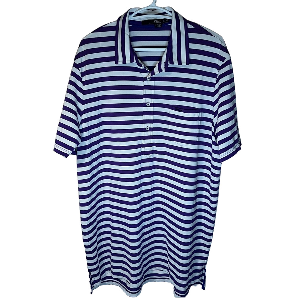 RLX Ralph Lauren Polo Shirt Purple White Stripes XL